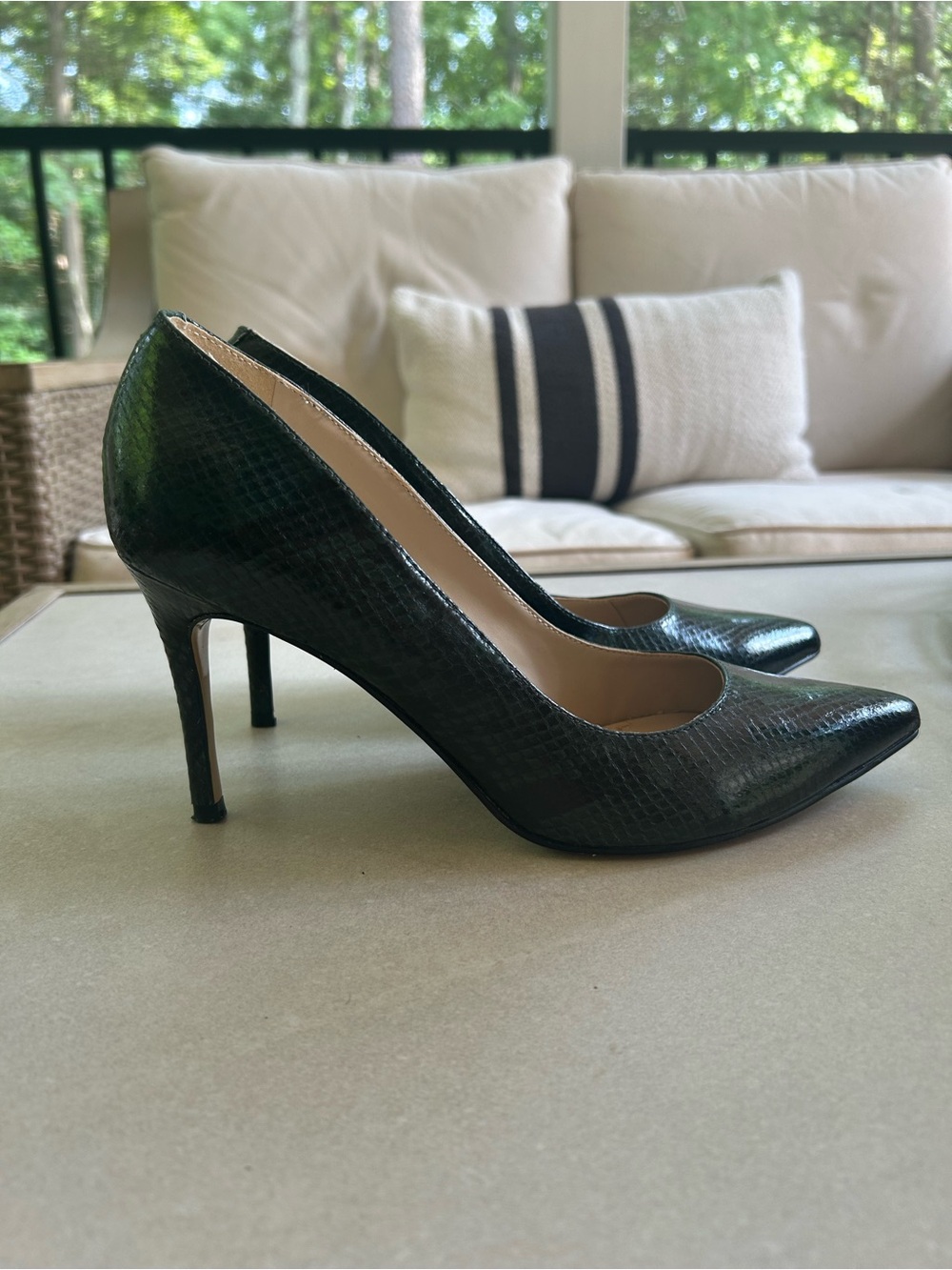 Marc Fisher Black Embossed Snakeskin Pointed Toe Stiletto Pumps